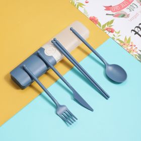 Wheat Straw Tableware Suit Knife, Fork And Spoon Chopsticks Four-piece Set (Color: Blue)
