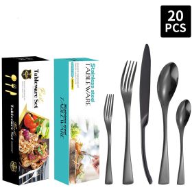 Stainless Steel Tableware Five-piece Steak Knife, Fork And Spoon (Option: Black Color Box-Black)